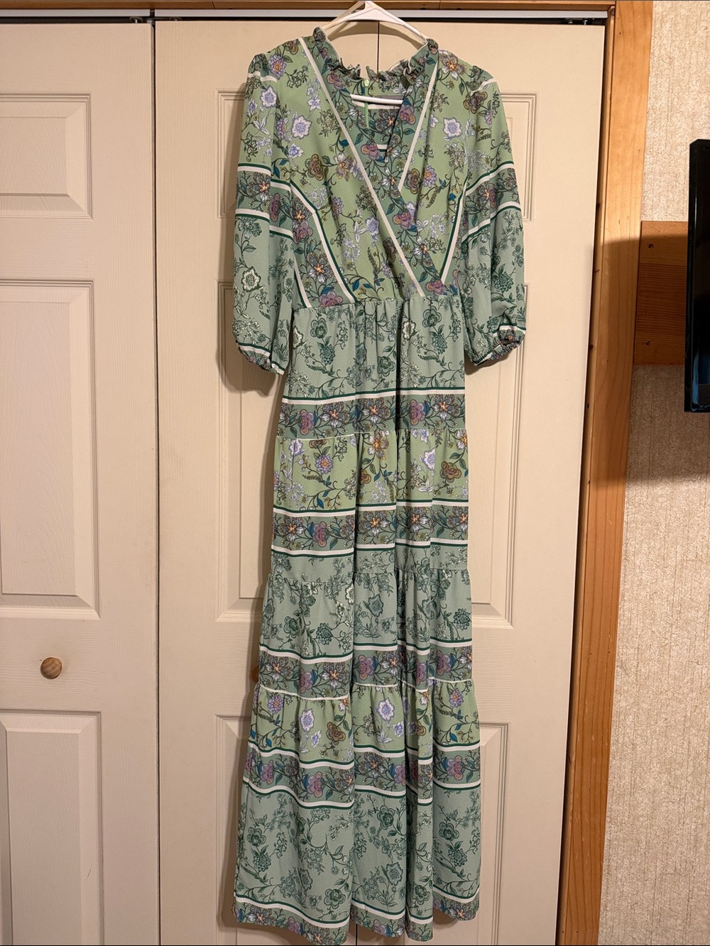 Danny & Nicole Sage Green Floral Maxi Dress with Puff Sleeves